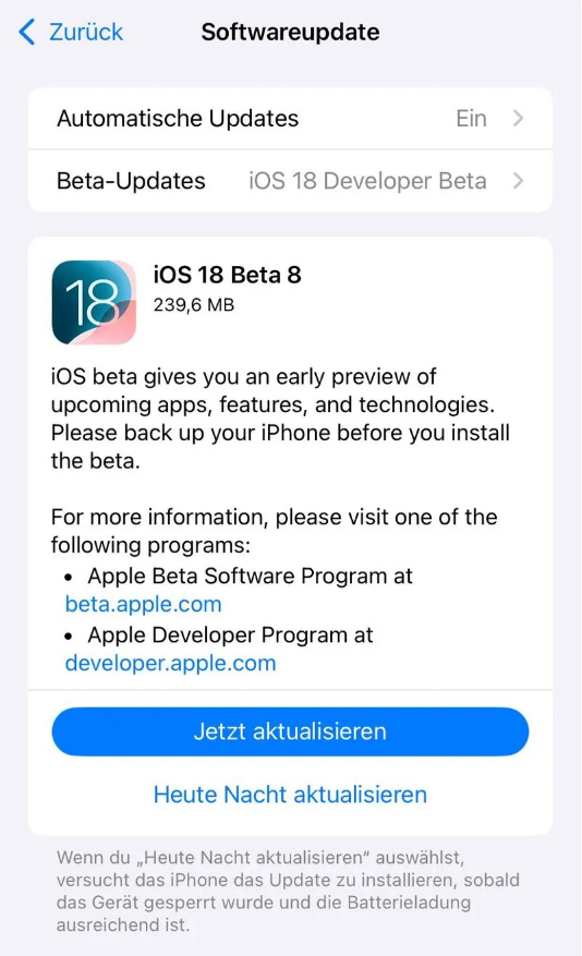 思茅苹果手机维修分享苹果 iOS / iPadOS 18 开发者预览版 Beta 8 发布 